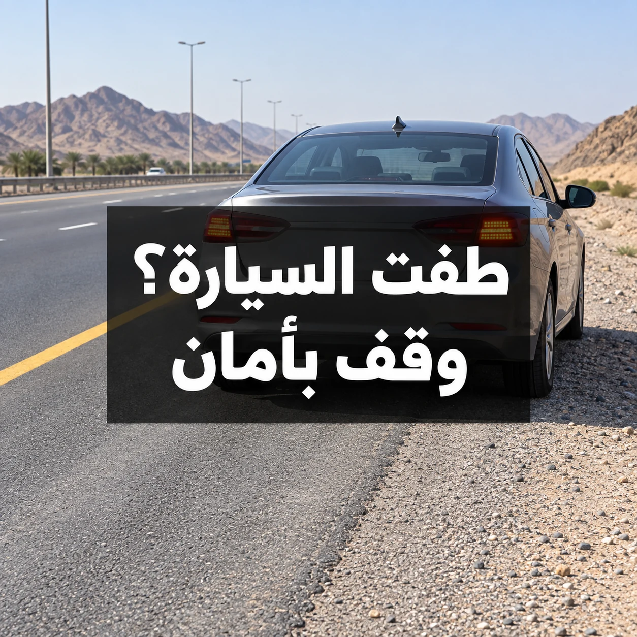 سيارة متوقفة على جانب الطريق مع عبارة طفت السيارة؟ وقف بأمان وسط الصورة