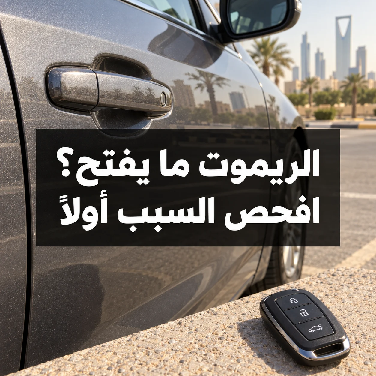 ريموت سيارة بجانب الباب مع عبارة الريموت ما يفتح؟ افحص السبب أولًا وسط الصورة